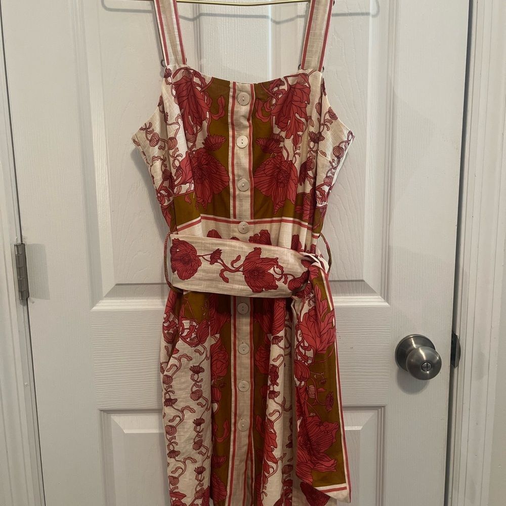 NWOT Greylin Floral Belted Cotton Sundress Button Front Adjustable Strap Dress M - Picture 3 of 10